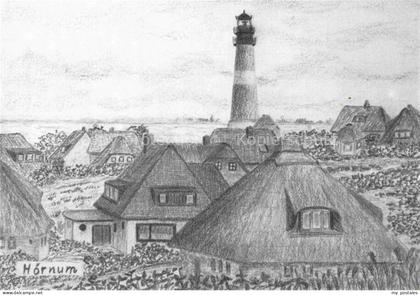 Hoernum Sylt Leuchtturm Reetdachhaeuser Sylt Zeichnung Nordfriesland Duenen