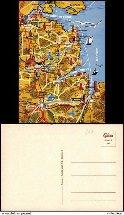 Schleswig Holstein Landkarten AK Ostsee Rendsburg Schleswig 1970