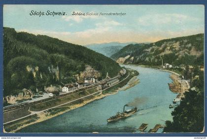 Sächsische Schweiz Schöna Blick von Herrnskretschen, gelaufen 1908 (AK4758)