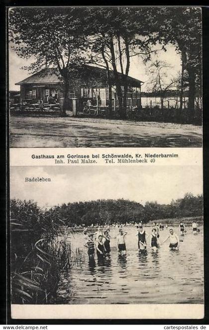 AK Schönwalde /Niederbarnim, Gasthaus am Gorinsee, Inh. Paul Malze
