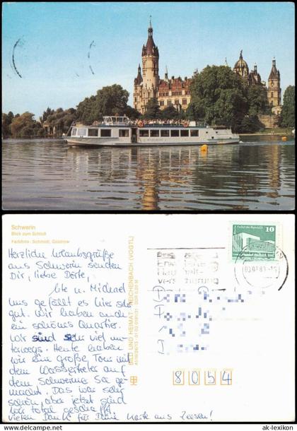 Ansichtskarte Fahrgastschiff Boizenburg und Schweriner Schloss g1989