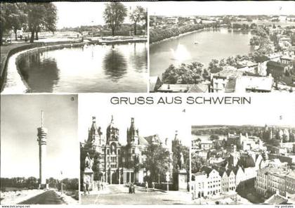 Schwerin Mecklenburg Schwerin Teich Turm Schloss See x 1979
