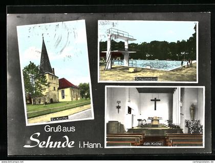 AK Sehnde i. Hann., Ev. Kirche, Schwimmbad, Innenansicht der Kath. Kirche