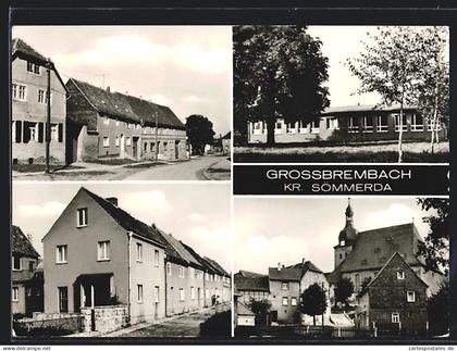 AK Grossbrembach /Kr. Sömmerda, Strassenpartien mit Kirche