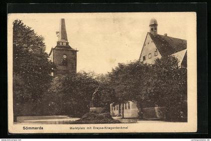 AK Sömmerda, Marktplatz mit Dreyse-Kriegerdenkmal