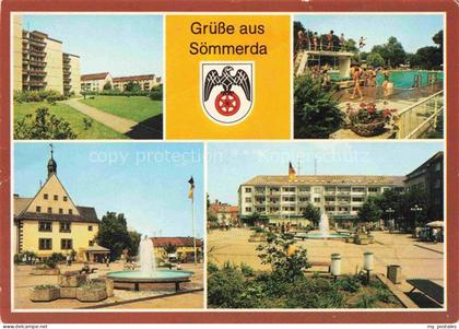 Soemmerda Thueringen Neubaugebiet Freibad Marktplatz Brunnen Fontaene Wappen Pla