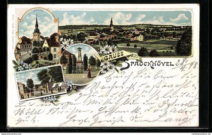Lithographie Sprockhövel, Sprockhövelstrasse, Kriegerdenkmal, Kirche
