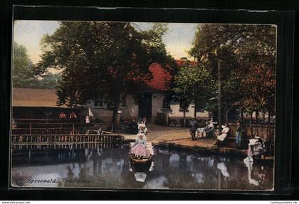 AK Straupitz, Buschmühle, Frauen in Spreewäldertracht