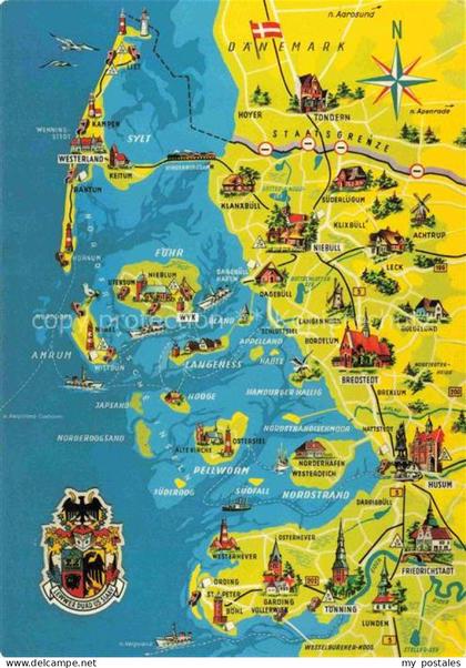 SYLT Insel Schleswig-Holstein Landkarte Nordfriesland Nordsee Sylt Foehr Amrum P