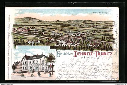 Lithographie Demitz-Thumitz, Klempnerei f. Bau & Wasserleitung v. Kurt Richter, Blick vom Klosterberge