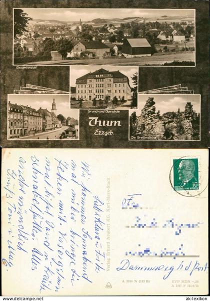 Thum DDR Mehrbildkarte Ortsansichten Grund- Oberschule zur DDR-Zeit 1974/1967
