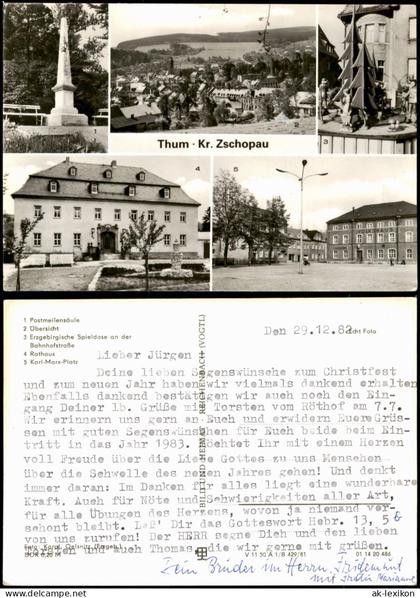 Thum Postmeilensäule Übersicht Bahnhofstraße Karl-Marx-Platz 1981