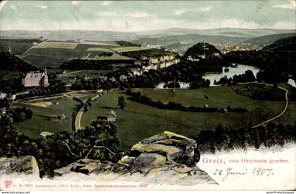 CPA Greiz im Vogtland Thüringen, Panorama von Blick vom Hirschstein, Landschaft mit Fluss und Wäl
