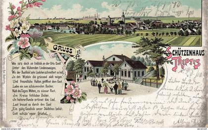 Gruss vom Schützenhaus Triptis Thüringen Litho Postkarte AK 1900