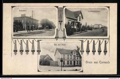 AK Tornesch, Bahnhof, Lindernstrasse und Gasthof bei der Post