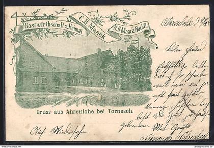 Lithographie Ahrenlohe bei Tornesch, Gasthaus zur Heimat C. H. Maack