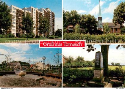 Tornesch Wohnsiedlung Hochhaeuser Kirche Gedenkstein Innenstadt Brunnen