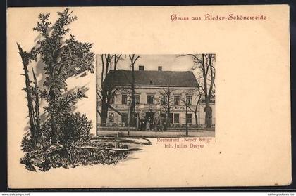 Lithographie Berlin-Niederschöneweide, Nieder-Schöneweide, Restaurant Neuer Krug Julius Dreyer, Passepartout