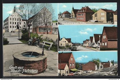 AK Übach-Palenberg, am Brunnen, Jugendheim und kath. Kirche, Blick in die Dürerstrasse, Blick in die Roermonder Stra