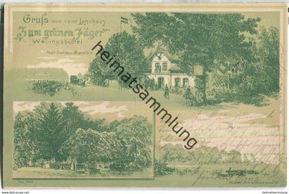 Hamburg-Wellingsbüttel - Poststation Bramfeld - Gruß aus dem Landhaus "Zum grünen Jäger" - Grünlitho