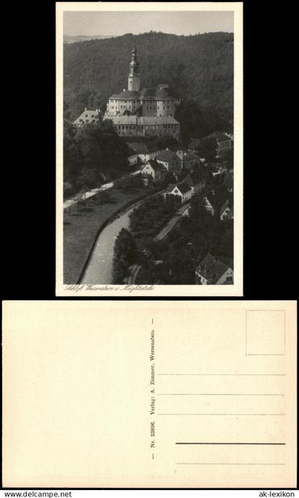 Ansichtskarte Weesenstein (Müglitz) Schloss Weesenstein u. Bahnhof 1927