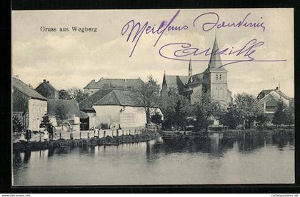 AK Wegberg, Ortspartie mit Fluss und Kirche