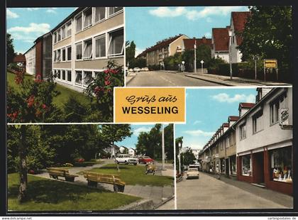 AK Wesseling, Ortseingang, Textil-Geschäft Schröder, kleiner Park