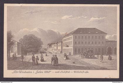 Vintage postcard Old Wiesbaden Wilhelmstrasse view 1840 engraving Hesse Germany