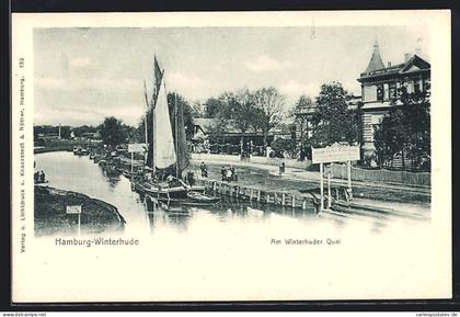 AK Hamburg-Winterhude, Segelboot am Winterhuder Quai