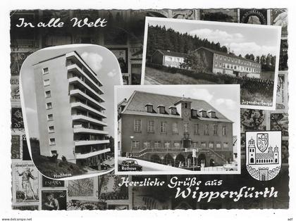 CPSM HERZLICHE GRUSS AUS WIPPERFÜRTH, HOCHHAUS, JUGENDHERBERGE, RATHAUS, ALLEMAGNE