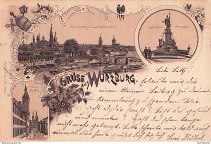 AK / Ansichtskarte Wuerzburg Luitpold Brunnen Luitpoldbruecke Domstrasse Kat. Wuerzburg