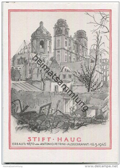 Würzburg - Stift Haug - zerstört 1945 - Verlag Ferdinand Schöningh Würzburg - Ansichtskarte Großformat