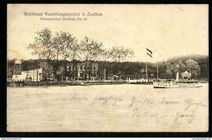 AK Zeuthen /Mark, Waldhaus Rauchfangswerder, Dampferanleger, Fahne