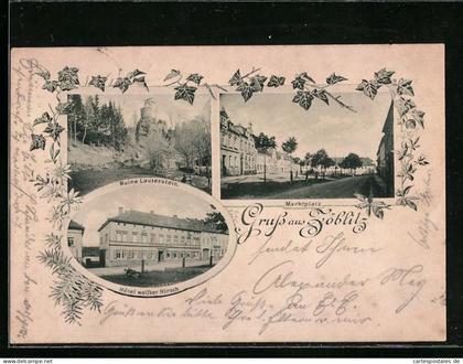 AK Zöblitz, Hotel weisser Hirsch, Ruine Lauterstein