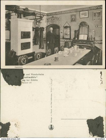 Ansichtskarte Zöblitz Gaststube - Innenansicht 1923