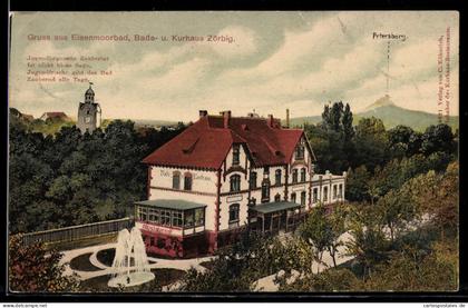 AK Zörbig, Ansicht vom Bade- und Kurhaus, Fernblick auf den Petersberg