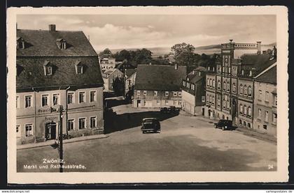 AK Zwönitz / Erzgeb., Markt und Rathausstrasse