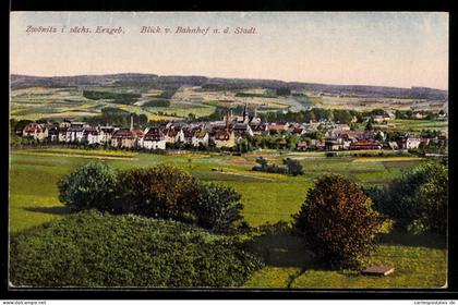 AK Zwönitz /sächs. Erzgeb., Blick vom Bahnhof auf die Stadt