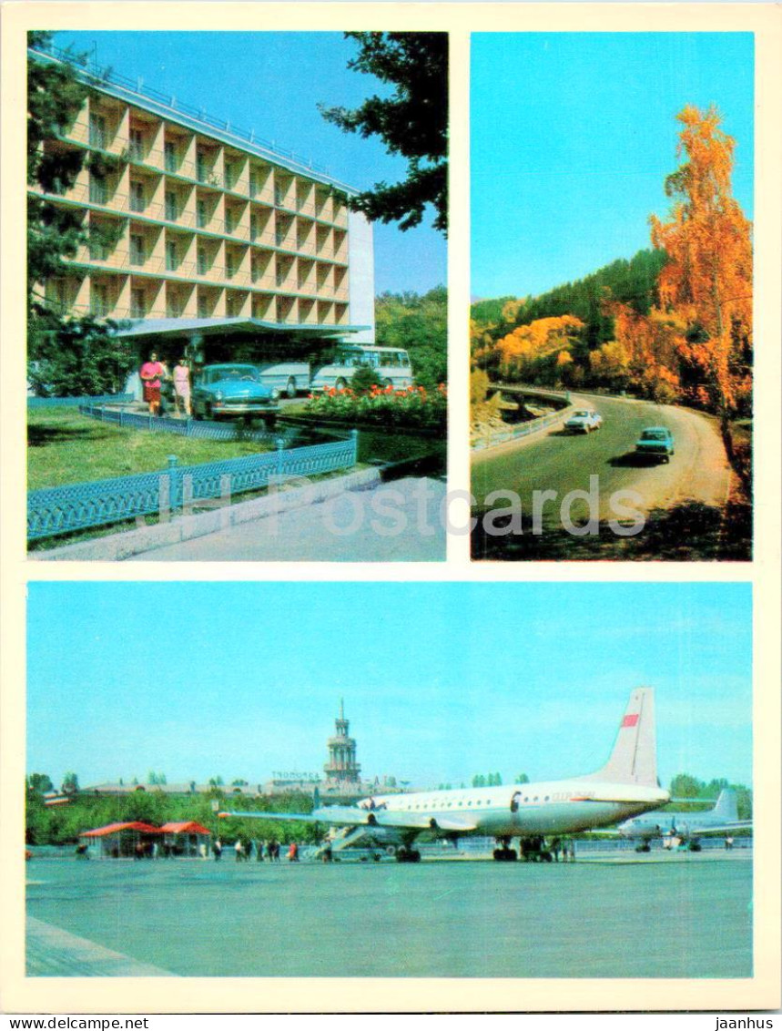 Almaty - Alma-Ata - hotel Kazakhstan - Road to Medeo - airport - airplane - car Volga - 1974 - Kazakhstan USSR - unused