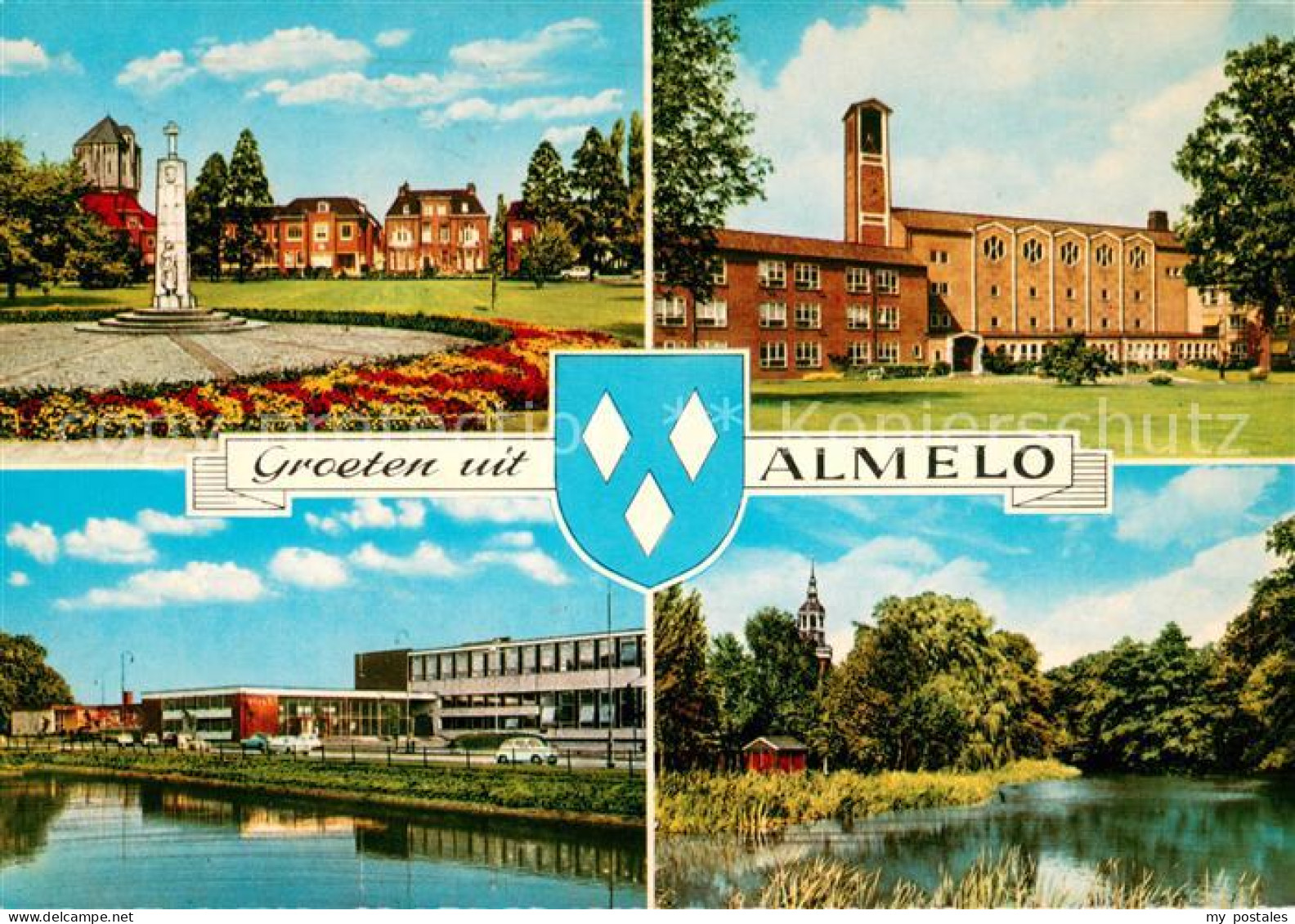 Almelo Teilansichten Denkmal Kirche Partie am Wasser
