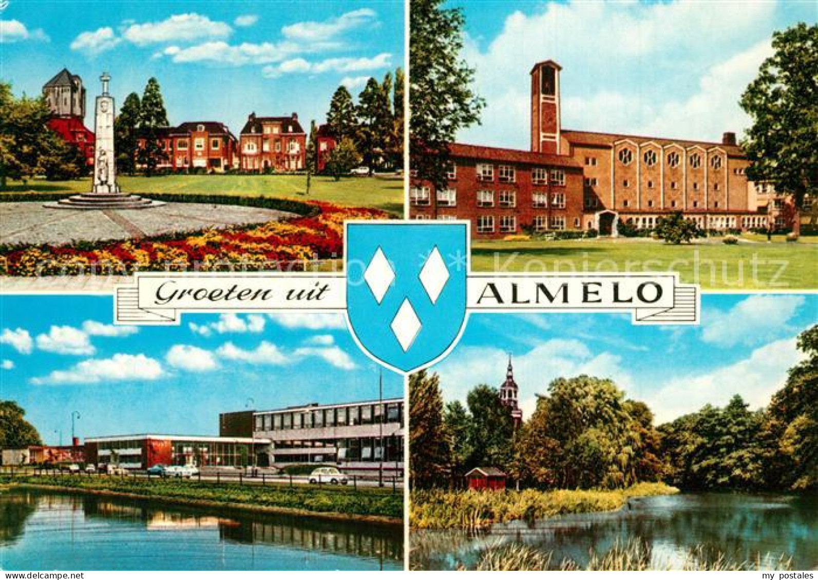 Almelo Teilansichten Denkmal Kirche Partie am Wasser