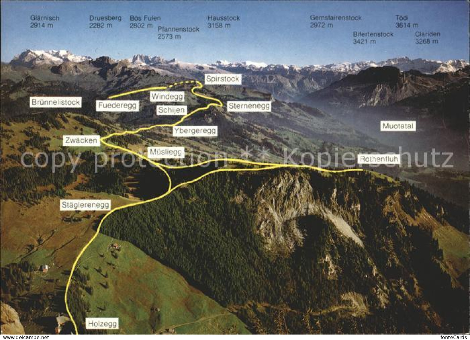 Alpthal Sieben Egg Wanderkarte mit Schwyzer Alpen
