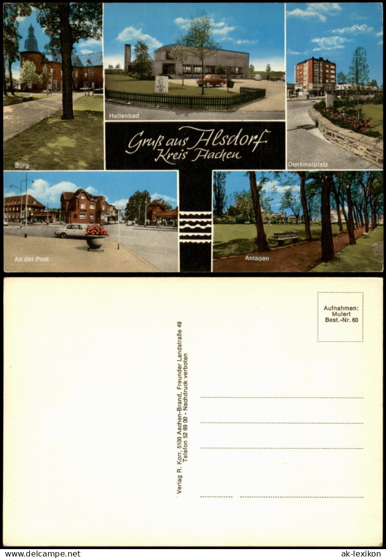 Alsdorf Mehrbild-AK Ortsansichten u.a. Hallenbad Denkmalplatz An der Post 1965