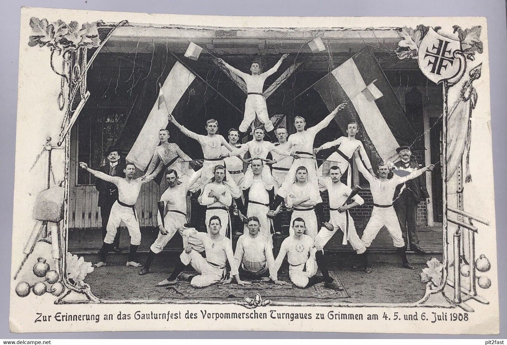 Alte AK Grimmen 4.-6.6.1908 , Gauturnfest Turner, Pyramide , Mecklenburg , Sport !!!