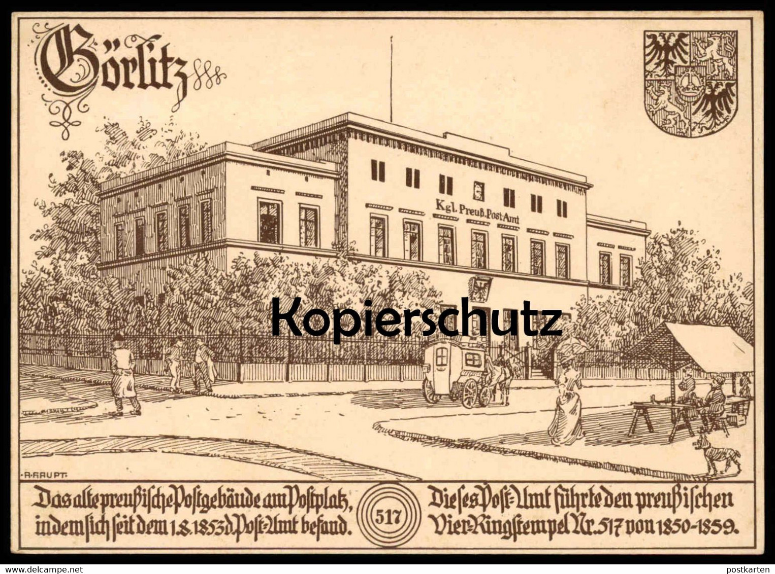 ALTE KÜNSTLER POSTKARTE GÖRLITZ POSTGEBÄUDE AM POST-PLATZ 1938 POST-AMT Postamt Sonderstempel Ganzsache Ansichtskarte