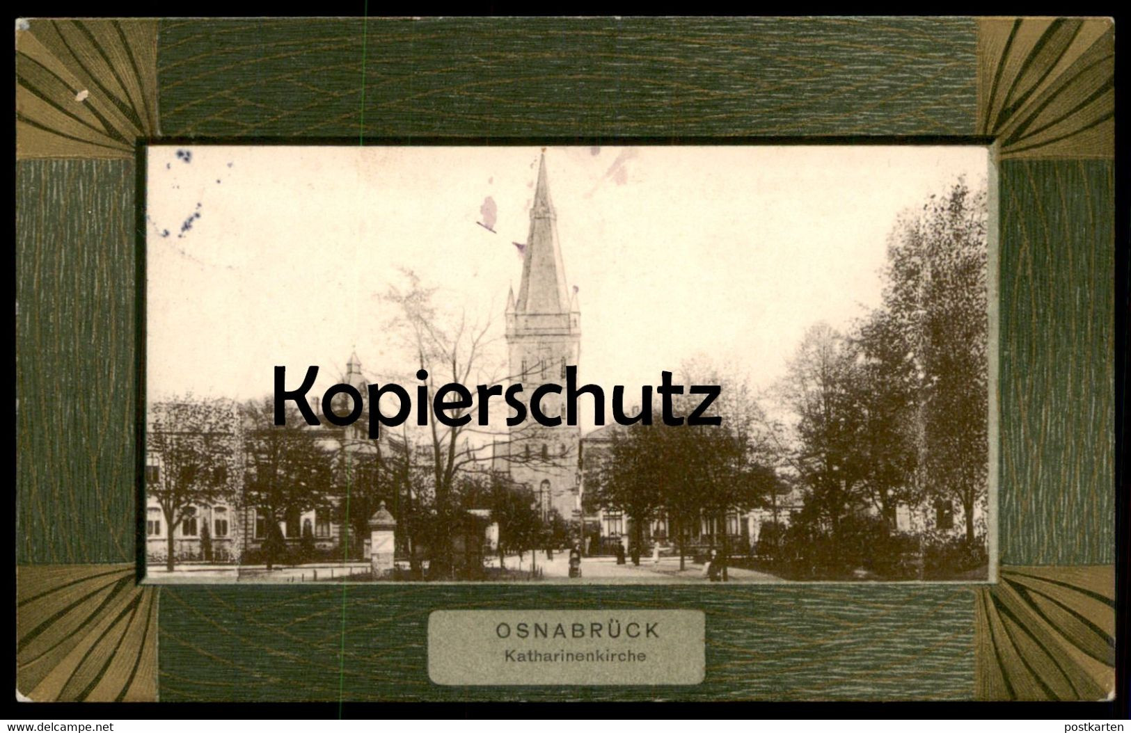 ALTE PASSEPARTOUT JUGENDSTIL POSTKARTE OSNABRÜCK KATHARINENKIRCHE Kirche church église cpa postcard AK Ansichtskarte
