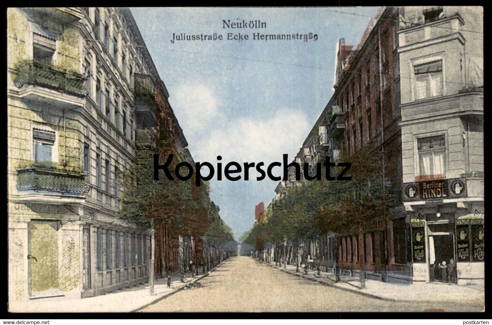 ALTE POSTKARTE BERLIN NEUKÖLLN JULIUSSTRASSE ECKE HERMANNSTRASSE ECKKNEIPE Berliner Kindl postcard Ansichtskarte AK cpa