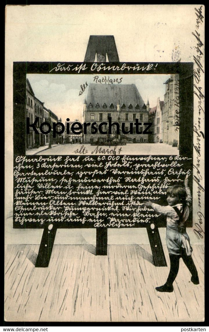 ALTE POSTKARTE DAS IST OSNABRÜCK KIND STAFFELEI TAFEL 60000 EINWOHNER 6 KIRCHEN 3 KASERNEN WELTBERÜHMT PUMPERNICKEL cpa