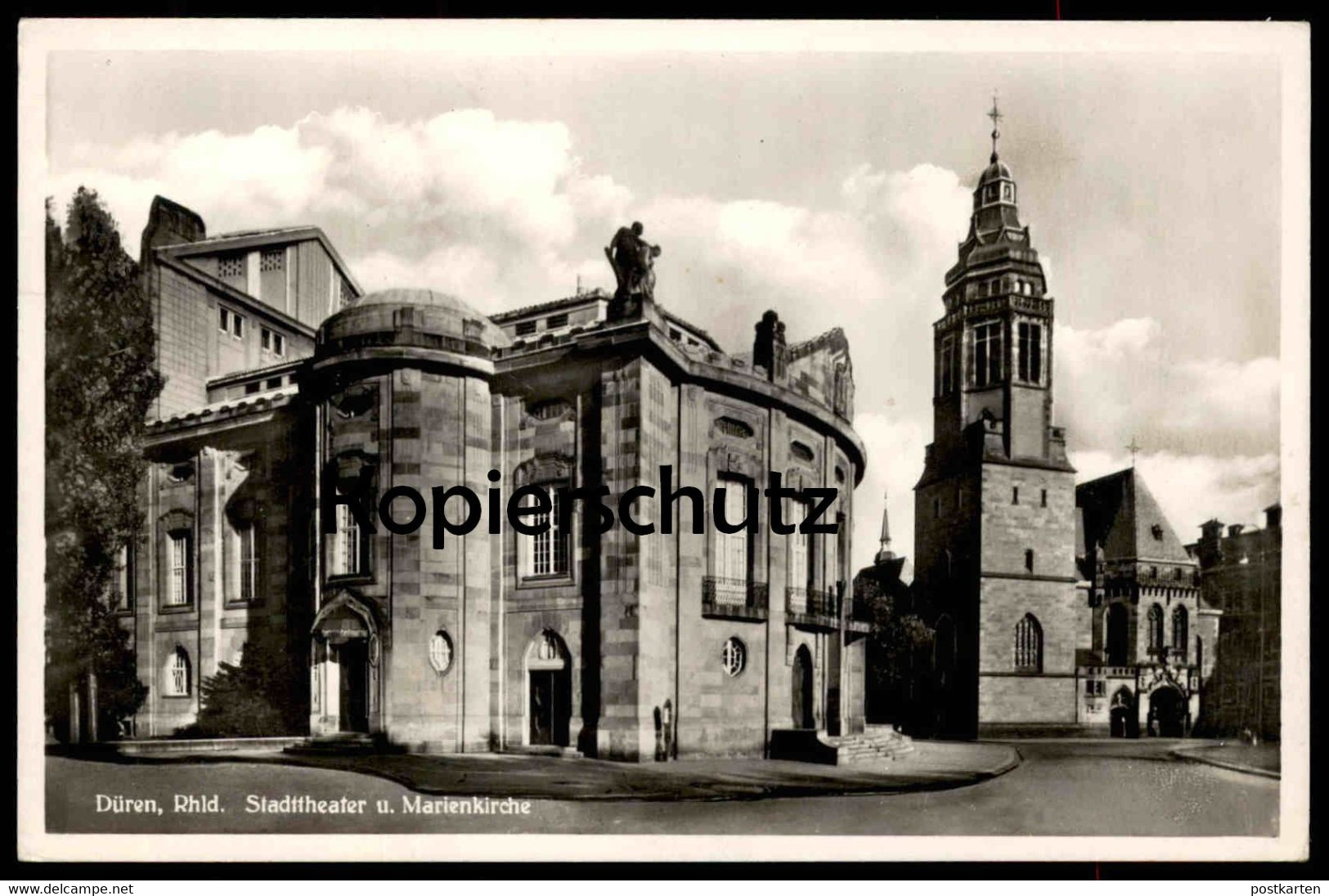 ALTE POSTKARTE DÜREN STADTTHEATER UND MARIENKIRCHE 1941 Feldpost Theater Kirche Ansichtskarte AK cpa postcard