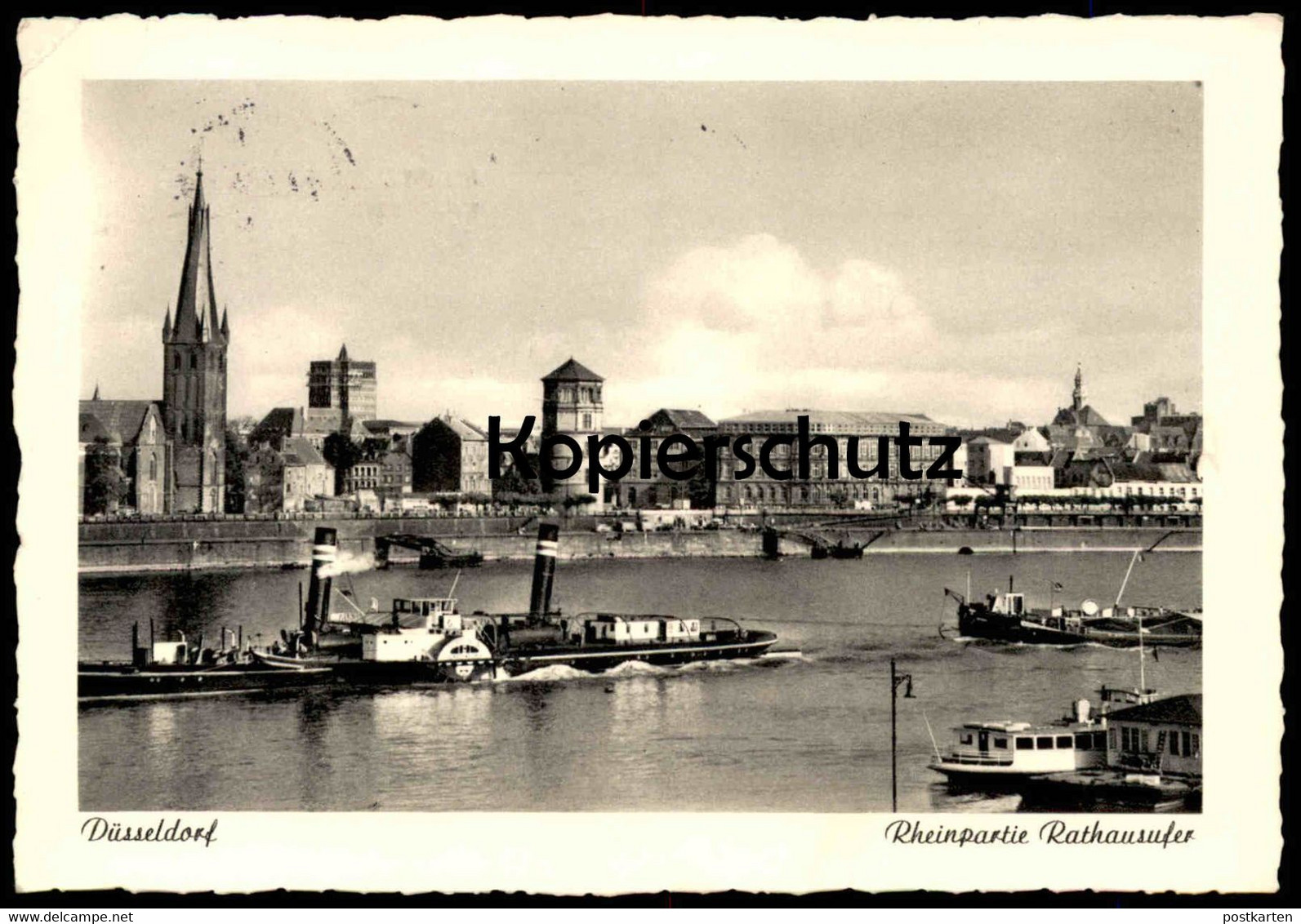 ALTE POSTKARTE DÜSSELDORF RHEINPARTIE RATHAUSUFER DAMPFER Frachtschiff cargo ship cpa AK postcard Ansichtskarte
